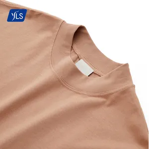 YLS Street Wear Mock Neck Drop Shoulder T-Shirt oversize 100% cotone 270gsm Tee Boxy Fit collo alto T-Shirt tinta unita di alta qualità