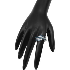 Natural White And Blue Diamond Bypass <b>Ring</b> Baguette Cut Channel Setting Women's Engagement Fine Jewelry 925 Silver - Product Image 3