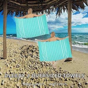 Dlebay Paquete de 2 Toallas de Playa Extra Grandes de Algodón Turco a Rayas para Uso en Verano 99x183cm Verde Menta - Product Image 2