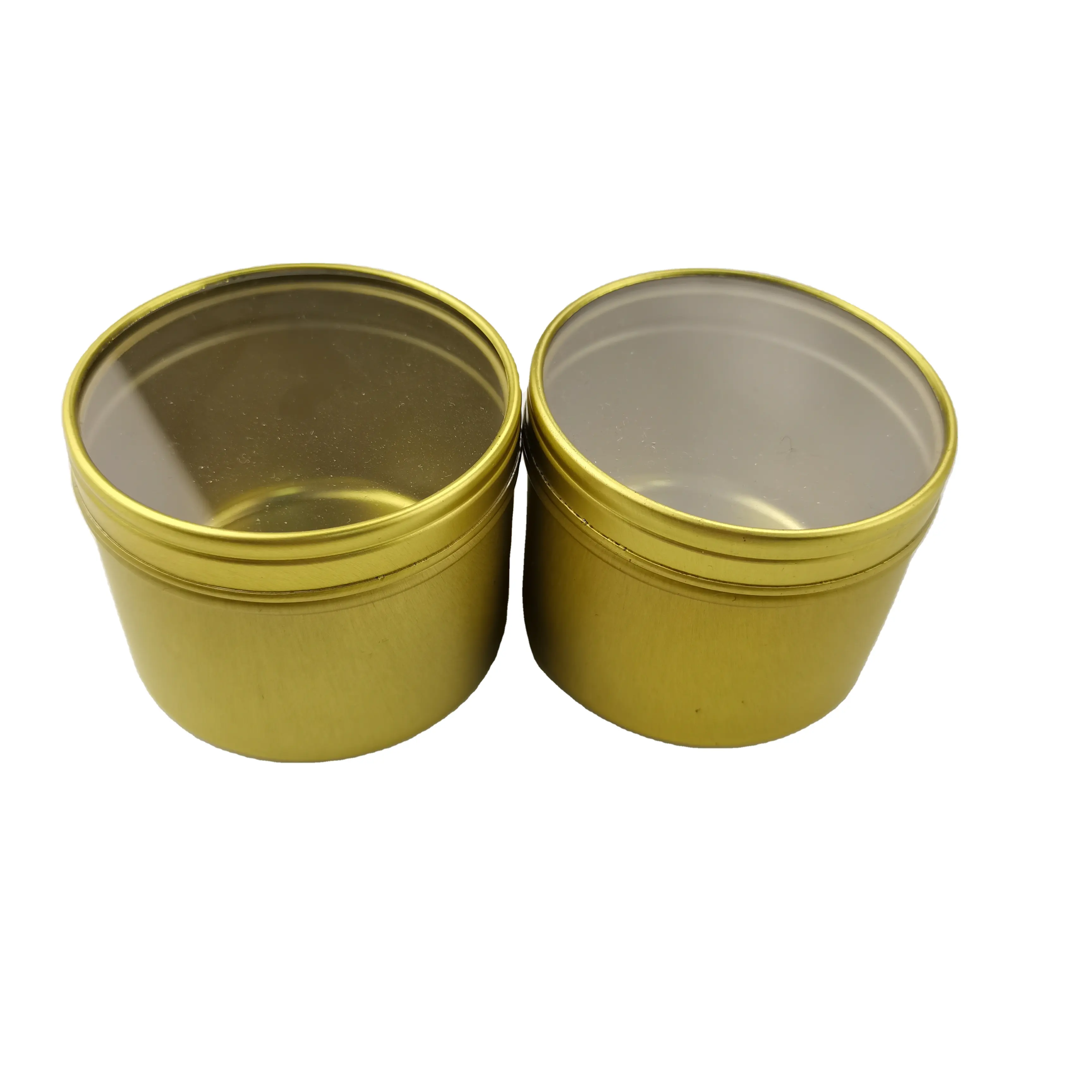 Custom Indian redonda chá lata caixa com janela clara cor dourada caddy indiano UK chá latas fabricante