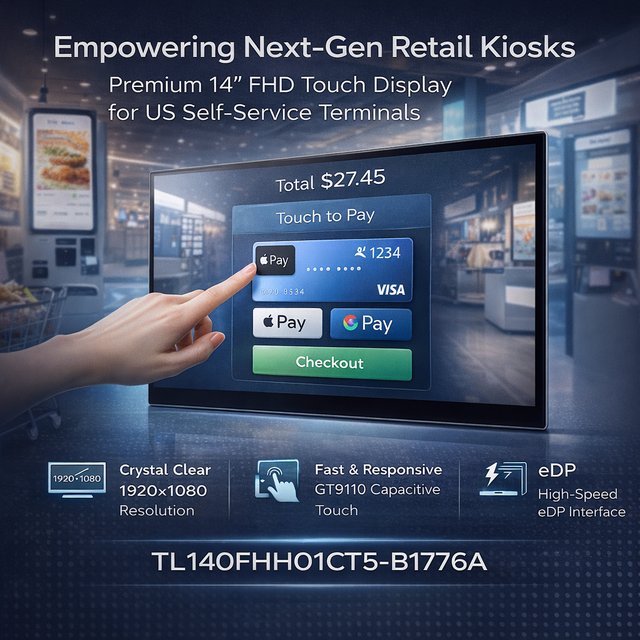 14 Inch FHD 1920x1080 EDP Touch Screen Display | IPS Full View LCD Module for US Unmanned Retail & Self-Checkout Kiosks
