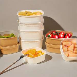 Caja de papel rectangular para embalaje de alimentos, contenedor de comida desechable para llevar, cuenco de papel cuadrado con tapas, venta al por mayor - Product Image 5