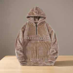 OEM Custom Embroidered Quarter Zip Hoodie Unisex Oversized Loose <b>Fleece</b> <b>Jacket</b> Letter Print Heavy Weight Autumn/Polyester/Cotton - Product Image 3