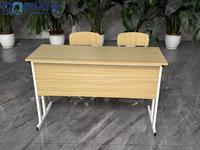 Ensemble de deux bureaux d'étude pour étudiants, hauteur réglable, structure en métal robuste, plateau en bois, table d'étude scolaire avec 2 sièges, salle de classe