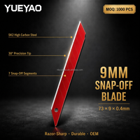 Couteau utilitaire à lame interchangeable YUEYAO 9 mm, acier SK2, qualité industrielle, manche en caoutchouc, OEM, couteau utilitaire à 7 segments, 10 lames