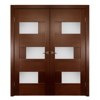 Porte extérieure en bois italienne, porte d'entrée moderne à double battant, 3 panneaux, designs modernes, porte extérieure double en noyer