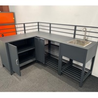Meuble de cuisine moderne en acier galvanisé pour extérieur avec 3 portes et étagère ouverte pour rangement de barbecue sur patio - Fournisseur en gros