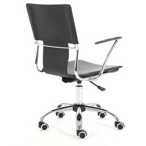 Silla de escritorio de recepción con brazos estrechos, marco de metal y cuero, acabado duro - Product Image 4