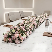 Décoration d'événements de mariage, rangée de fleurs artificielles, fausse guirlande de fleurs en plastique pour table à manger intérieure/extérieure, rose artificielle rose