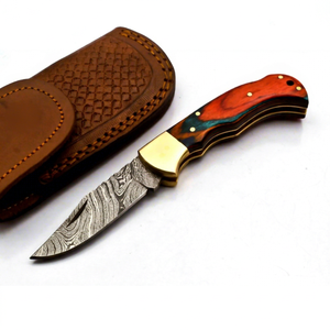 Couteau pliant en acier Damas forgé à la main, format de poche, manche durable, lame tranchante, pour le camping, la chasse et le bushcraft - Product Image 1