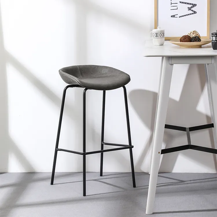 Top Quality Home Bar Furniture Simple Modern Pu Leather Seat High Bar Stool With Metal Legs