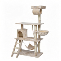 En gros Arbre à chat moderne beige écologique personnalisé, grand, en bois de sisal naturel, avec griffoir à 5 niveaux et mobilier pour chat