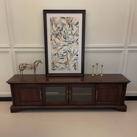 Meuble TV en bois massif acajou avec armoire console à 4 portes de style américain pour salon, chambre, hôtel et appartement