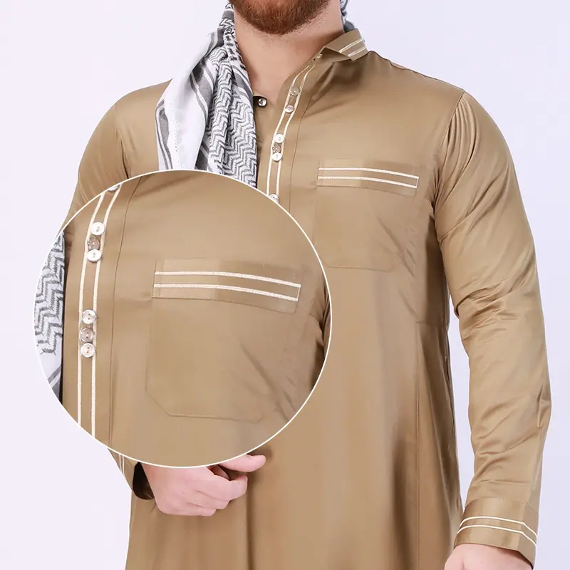 Jubah pria ukuran XL, kerah berdiri warna Solid panjang gaya etnik katun Arab blus dewasa poliester gaya Timur Tengah