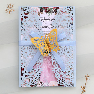 Invitación de compromiso estilo europeo, tarjeta de felicitación festiva, hermosa invitación de boda, mariposa 3D dorada calada. - Product Image 5