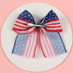 กิ๊บติดผมวันประกาศอิสรภาพอเมริกา ลายพิมพ์ทำมือ โบว์สองชั้น สำหรับเด็กผู้หญิง - Product Image 4