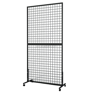 Black Heavy Duty Wire Gridwall Two-Double T-Base Tower Floorstanding Supermarket Rack 5 Shelves Single Sided for Craft Fair Art - Product Image 1