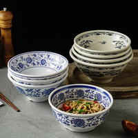 Bol à nouilles créatif A5 en plastique, vaisselle pour restaurants, usage commercial, grand bol de style porcelaine bleu et blanc, style chinois