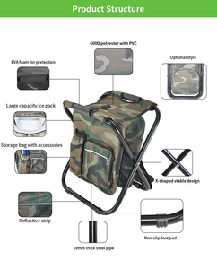Tabouret de camping pliable portable personnalisable en gros, chaise de pêche pliable avec sac isotherme intégré - Product Image 3