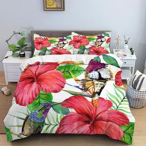 ชุดผ้าปูที่นอนลายดอกไม้เขตร้อนฮาวาย ลายราชินีและราชา ขนาดคิงไซส์ ลายดอกไม้และนกยูง ชุดผ้าห่มลายพิมพ์พฤกษศาสตร์ - Product Image 6