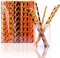Pailles en papier biodégradables de luxe, sûres pour les aliments, avec motifs citrouille, toile d'araignée, chauve-souris et fleurs dorées, écologiques