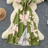 Robes longues d'été vintage à imprimé floral pour femmes, col en V croisé, manches courtes, taille torsadée, fente élégante