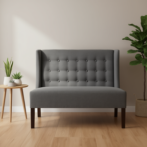 Gray Linen Wingback Loveseat With Button Tufting Wood <b>Legs</b> Living Room <b>Sofa</b> - Product Image 2