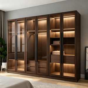Armoire sur mesure <span class=keywords><strong>de</strong></span> luxe moderne pour toute la maison, éclairage LED, cadre en bois massif, montage mural, grande capacité, meubles <span class=keywords><strong>de</strong></span> <span class=keywords><strong>placard</strong></span> pour <span class=keywords><strong>chambre</strong></span> à coucher - Product Image 1