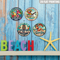 Juego de Letreros Metálicos Redondos con Temática de Bar Tiki Vintage, Decoración de Pared Retro con Loros para Patio o Bar