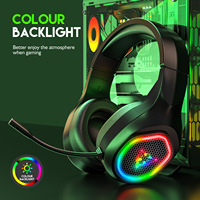 Casque de jeu dynamique USB avec microphone pour PC, design supra-auriculaire, éclairage RGB, connexion filaire, son stéréo, audio spatial