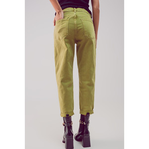 Jeans Slouchy a Vita Media in Cotone Colore Verde Acido - Product Image 2