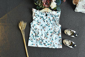 Ensemble deux pièces pour enfants, version coréenne été 2019, haut à fleurs sans manches en dentelle pour petite fille, short décontracté ample, vêtements pour enfants - Product Image 3