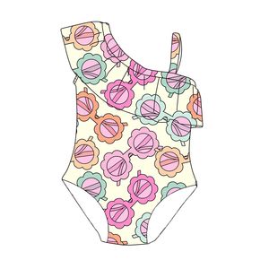 Combinaison de bain pour bébés filles, motif léopard, épaule asymétrique, avec fermeture à boutons-pression, rose, vente en gros - Product Image 2