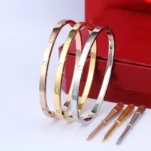 High Quality Fashion Luxury Brand Stainless Steel Jewelry Bracelet Engraved Screw Bangles for Women