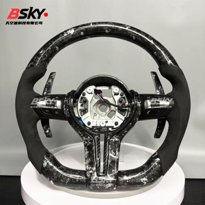Volant en fibre de carbone forgé avec fleur flottante argentée personnalisée, adapté aux <span class=keywords><strong>BMW</strong></span> M3M4M5 F23 F20F30F35F82F10 F15 F18 E60 E90 E70 - Product Image 2