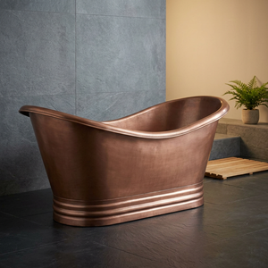 Baignoire autoportante en cuivre ovale, finition martelée rustique, en métal massif, portable, écologique, durable, pour salle de bain intérieure - Product Image 3
