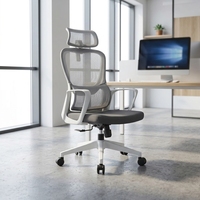 Chaise de bureau ergonomique moderne, réglable en hauteur, dossier haut en mousse, support lombaire, accoudoirs pivotants réglables, base en aluminium pour la maison