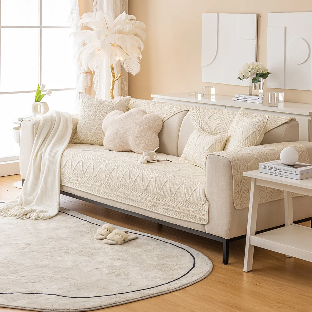 الحديثة تصميم المألوف أريكة من القطن الخالص غطاء الأثاث غرفة المعيشة التطريز أريكة غطاء