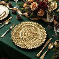 Assiette de présentation Woju 13 pouces en plastique plaqué or avec perles, luxe moderne, pour mariage, banquet, fête