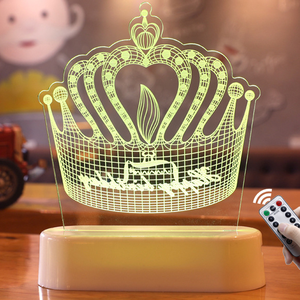 Luz LED de ilusión 3D, <span class=keywords><strong>Base</strong></span> acrílica con forma de corona, luz cálida, para decoración de dormitorio, Decoración de cumpleaños con pilas - Product Image 6