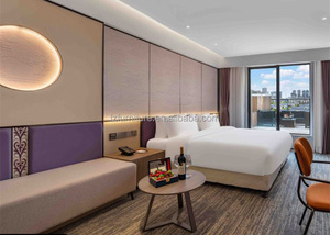 Contemporary Minimalist Hotel Bed with Integrated <b>Headboard</b> Solid Wood Frame & Nightstands for3 Star Boutique Hotel Project - Product Image 5