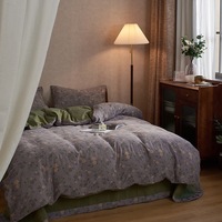 Parure de lit 4 pièces en coton lavé doux et confortable, imitation lin, polyester, écologique, pour femmes, hommes et adolescents