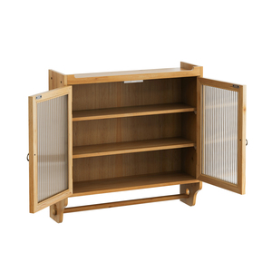Glass Door Vintage Double Door Wall Cabinet 24.8 In With Three Tiers <b>Storage</b> Towel Rack <b>For</b> <b>Kitchen</b> Bathroom Dining - Product Image 6