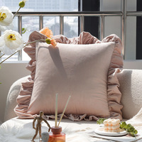 Housse de coussin carrée en velours nordique à volants, motif floral en polyester, anti-acariens, personnalisable, pour la maison et l'hôtel, 45x45cm, rose