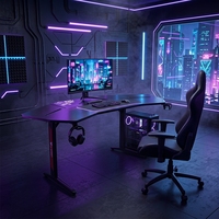 Grand bureau de jeu moderne en forme d'aile de 1.8m pour coin d'ordinateur Table de jeu Esport Gamer réglable personnalisée avec porte-gobelet