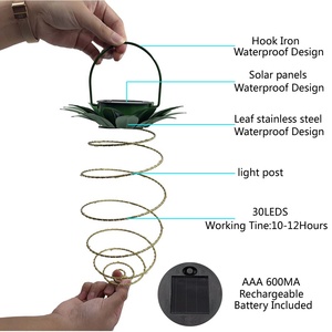 Lámpara de Piña Solar de Color Blanco Cálido, <span class=keywords><strong>Farol</strong></span> de <span class=keywords><strong>Hierro</strong></span> Forjado LED IP44 Resistente al Agua, Decoración de Jardín Colgante - Product Image 4