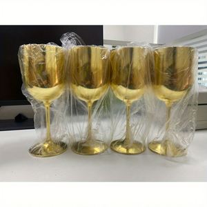 Verres à vin rouge en plastique incassable et réutilisable, plaqués or brillant, 16 oz, flûtes à champagne, gobelets pour fêtes et mariages - Product Image 3