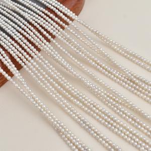 Collier de perles d'eau douce rondes en forme d'œuf AK de 3 mm, gris clair naturel, semi-fini, matériel de bricolage fait à la main, perles blanches en vrac - Product Image 4