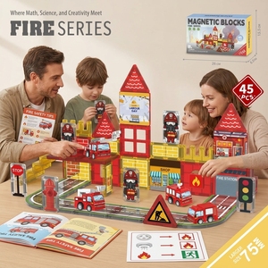 Bloques Magnéticos de Estación de Bomberos, 45 Piezas, Bloques de Construcción STEM, Juguetes de Construcción para Niños, Regalo Educativo para Niños, Tamaño Grande, DIY 3D - Product Image 1