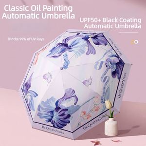 Parapluie manuel pliable en trois sections, noir, avec logo personnalisé, protection UPF50, idéal pour les femmes, les voyages, la vente au détail, les boutiques et les cadeaux. - Product Image 3